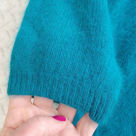 VTG Richard And Company Lambswool Angora Sweater Retro Geometric Teal Purple M - Picture 5 of 15